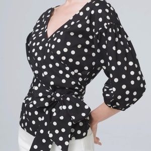 White House Black Market Puff Sleeve Wrap Blouse